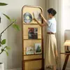 Pantalla de Partición de Madera Maciza de Lujo Ligero Retro Chino para Sala de Estar, Dormitorio, Entrada, Pantalla Móvil Bloqueadora, Estantería de Ratán para Revistas y Libros