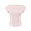 Camiseta feminina estilo americano picante, gola canoa, justa ao corpo, manga curta, novo estilo verão 2026, acinturada, modeladora, cor sólida, top justo