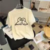 Suéter de Punto con Estampado de Cachorro de Dibujos Animados para Mujer, Jersey Corto de Cuello Redondo Ajustado de Moda, Capa Base Versátil de Manga Corta para Verano