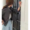 Nova jaqueta curta de outono coreana, estilo Hong Kong, com gola alta, cordão, para mulheres, top solto e casual 19881