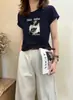Fornecimento direto de camisetas de algodão canelado de 220g para mulheres da fábrica de origem, tops de manga curta slim fit para o verão, Treze Linhas de Guangzhou