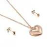 Moda Europea y Americana Set de Acero Inoxidable en Forma de Corazón Collar para Mujer + Aretes Sencillo Natural Acero Titanio Collar para Mujer Cadena para Clavícula Set