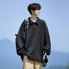 Moletom oversized pesado Orelha de Trigo 2026, moletom novo estilo com gola polo para homens, estilo casual americano de outono