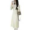 Vestido de Punto con Encaje Patchwork de Cuello Medio para Primavera y Otoño para Mujer, Vestido Largo Estilo Francés de Manga Larga con Ajuste en la Cintura y Corte Sirena