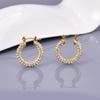 Pendientes de moda francesa E173, chapados en oro de 18 quilates, de acero de titanio con incrustaciones de circonita blanca cuadrada y perla.
