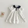 Vestido de Verano para Niña Bebé Elegante Personalidad Infantil Marca de Moda Estilo Academia Naval Cuello de Muñeca Dibujos Animados Vestido de Princesa