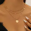 Collar con Colgante de Disco de Tres Capas de Venta Caliente Transfronteriza para Mujer Cadena de Clavícula Simple y Versátil Europea y Americana Joyería al por Mayor