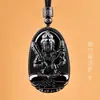 Collar Colgante Buda Ardiente del Zodiaco de Obsidiana Natural Estilo Nacional Ocho Diosas Protectoras Colgante para Hombres y Mujeres