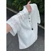 Camiseta de Punto para Hombre Verano Diseño de Malla Hueca Transpirable Manga Corta Cuello Henry Estilo Americano Ajuste Limpio Media Manga