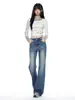 Jeans microacampanados estilo americano para mujer, nueva colección otoño 2026, pantalones retro petite acampanados rectos elásticos de corte ajustado