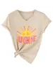 Sé el Sol Amazon Ebay Sitio Independiente Moda Casual Camiseta de Manga Corta con Cuello en V para Mujer Camiseta Básica