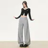 25Nuevo/Tejido Grueso Gris Claro Versión Estrecha Pantalones Casuales de Punto Suave para Queso