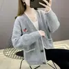 Jaqueta Estilo Preguiçoso, Novo Estilo Outono e Inverno, Doce e Emagrecedora, Caimento Solto, Estilo Coreano, Jaqueta Cardigan de Tricô Bordada Versátil, Roupas Femininas da Moda