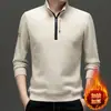 Camiseta Masculina de Manga Longa com Zíper Meio e Gola Alta, Forrada com Fleece, Outono/Inverno 2025, Moletom Masculino de Corte Amplo, Jaqueta Casual da Moda