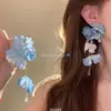 Pendientes de Flor con Borlas Azul Verano Super Hada para Mujer, Pendientes de Nicho Estilo Vacaciones de Gama Alta, Pendientes Hermosos y Elegantes