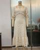 Vestido Estilo Resort Transfronteiriço Manga Bufante Elegante Saia Longa Saia de Praia Manga Curta Renda Francesa Amarração Saia Longa para Mulheres 3904