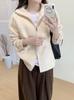 Chaqueta Suéter Nueva Estilo Coreano Otoño e Invierno 2026 para Mujer, Corte Holgado Simple, Cuello Alto, Cárdigan de Punto con Cremallera para Mujer
