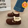 Zapatos de peluche Birkenstock para ropa exterior de mujer 2025 Invierno Nuevo Retro Modernos Cálidos de una pierna para ir al trabajo Gorro de punto Zapatos de algodón para mujer