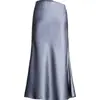 Saia Longa Elegante Dagging Slim-Fit de Cetim Acético com Cauda de Peixe de Cintura Alta para Primavera e Verão