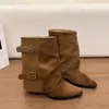 Botas de Moda de Piel Suave con Hebilla para Mujer Tacón Grueso 2026 Botas de Media Caña Tacón Grueso Estilo Occidental Otoño Invierno Retro Nuevo Estilo Botas para Pantalón Euro