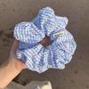 Goma de pelo azul ~ Cuadros Bordada Pequeña Floral para Moño Cola de Caballo Baja Lazo para el Cabello Lazo para el Cabello de Verano 2025 para Mujeres