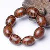 Pulsera de Calcedonia Natural de Xizang con Cuentas Dzi Antiguas de Tres Ojos y Nueve Ojos con Envoltura de Seda Ágata Pulsera para Hombre Venta al por Mayor Suministro Directo
