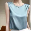 Terno feminino Camisole de seda com base branca e preta Ice Silk Acetate Silk Satin Mulberry Silk Loose Top