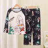 Ropa de Casa Transfronteriza para Bebés y Niños Niños y Niñas Pijama de Manga Larga Delgado Tailandés Grande Infantil Dibujos Animados Traje de Aire Acondicionado Conjunto