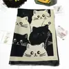 Novo Cachecol Versátil com Estampa de Gatinho Fofo para Outono e Inverno para Mulheres Lã Quente Espessa para Ar Condicionado Fabricante Atacado