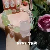 Pulsera Filigrana Dorada Sonrisa de Concubina Cristal Blanco Leche Acuamarina Flor Dios, Pulsera de Jade Verde Floreado Cristal Rosa Uvas