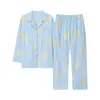 2026 Novo Pijama para Mulheres Primavera e Outono Algodão Puro Manga Longa Conjunto Azul Pode Ser Usado Fora Solto Casual Roupas de Casa 100% Algodão