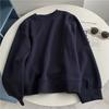 Sudadera de Algodón Pesado Mu Dong Fleece Cuello Redondo Manga Larga Primavera y Otoño Estilo Coreano Suelta Casual Cuello Redondo Color Sólido Top Sencillo y a la Moda