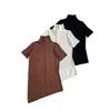 Roupas Femininas Transfronteiriças Verão 2026 Estilo Europeu e Americano Moda Casual Slim Reta Assimétrica Gola Alta Camiseta para Mulheres G866758
