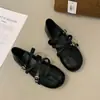 Sapatos Baixos Franceses com Tiras Cruzadas e Biqueira Dividida Femininos 2026 Novo Outono Retrô Estilo Ballet Sapatos de Uma Sola Baixos Mary Janes