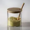 Juego de Frascos de Vidrio para Condimentos con Tapa y Cuchara Venta al por Mayor Estilo Japonés Hogareño Sal Azúcar Glutamato Monosódico Botella para Condimentos Contenedor de Almacenamiento de Cocina