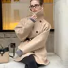 Abrigo de lana de cuello alto europeo y americano transfronterizo, estilo casual, corte holgado, efecto de caída, cortavientos, cálido, elegante chaqueta de manga larga