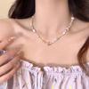 Collar de Concha de Piedra Champán con Cuentas para Mujer Libro Rojo Pequeño Mismo Estilo Diseño Cadena de Collar Estilo Chanel Todo Combinable Cadena Clavícula