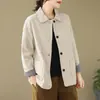 Foto Real de Chaqueta Corta Artística para Mujer, Primavera y Otoño 2026, Corte Holgado, Tallas Grandes, Top Casual Versátil de Manga Larga con Cuello Polo para Mujer