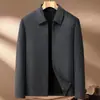 Jaqueta 100% lã em estoque para homens, outono e inverno, com gola reversa, zíper, estilo business casual, quente, casaco curto de lã dupla face