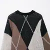 Ropa de Mujer al por Mayor Transfronteriza Otoño Nuevo Estilo Europeo y Americano Retro Cuello Redondo Patrón de Diamantes Tejido 5802101