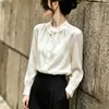 Nueva camisa de estilo francés para mujer 2026, adelgazante, con cuello Peter Pan, de color liso, de un solo botón, de manga larga, un top ligero para otoño