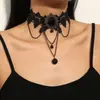 Corrente de clavícula com gola de renda preta gótica transfronteiriça com um toque de alta qualidade, colar gargantilha feminino com pingente de cruz
