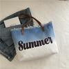 Nova Bolsa Grande de Franjas 2025 Bolsa de Praia Bolsa Tote de Ombro Feminina Bolsa de Mão para o Trabalho com Estampa de Letras