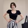 Branco Slim Stretch T-shirt de manga curta feminina verão curto Slim Design Niche Top Base Shirt