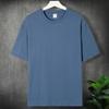 T-shirt Básica de Ombro Branco de Manga Curta de Cor Sólida Camiseta Básica Masculina T-shirt de Gola Redonda Algodão Pesado Juvenil Popular Manga Curta