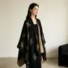Chal de Hoja de Ginkgo Bufanda Cálida de Otoño e Invierno Capa Oscura con Abertura Estilo Étnico de Viaje Capa Exterior Engrosada para Mujer