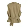 Ropa de Mujer Transfronteriza Verano 2026 Moda Europea y Americana Versátil Chaleco de Doble Botonadura con Doble Cuello y Cinturón para Mujer A712078