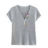 Ropa de Mujer Transfronteriza Europea y Americana 2025 Verano Nuevo Estilo Camiseta Delgada de Punto Decoración de Botones Colorida Versátil Aspecto Adelgazante Top