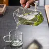 Taza de Vidrio de Borosilicato Transparente con Forma de Cuadrado y Media Luna para Uso Doméstico con Filtro, Separador de Té, Taza Cuadrada Simple Engrosada con Asa