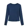 26097-26 Outono Estilo Coreano Slim Fit Básico Versátil Simples Gola Redonda Liso Estilo Básico Ombro Padrão Manga Longa Camiseta